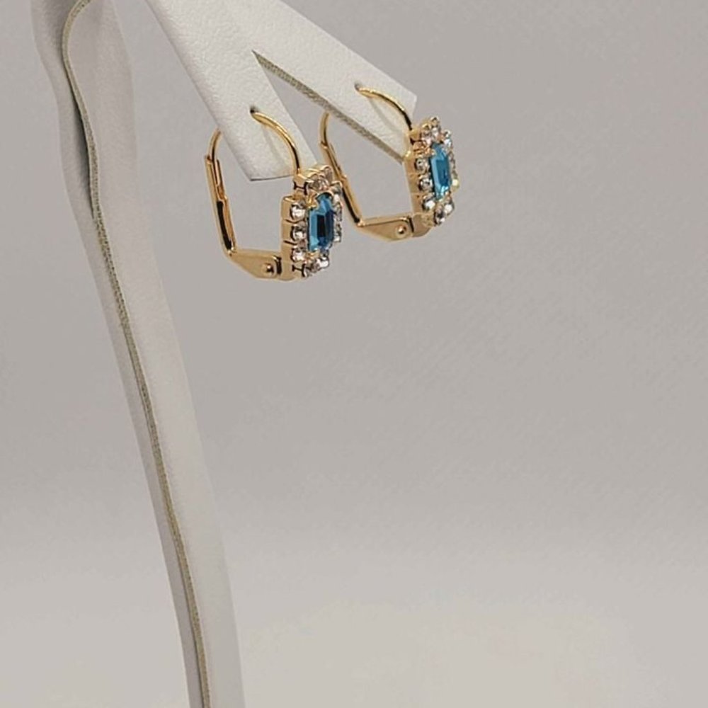 Brand New Brazilian 18k Gold Filled Baby Blue Gem Cz Stones Earrings - Picture 3 of 4